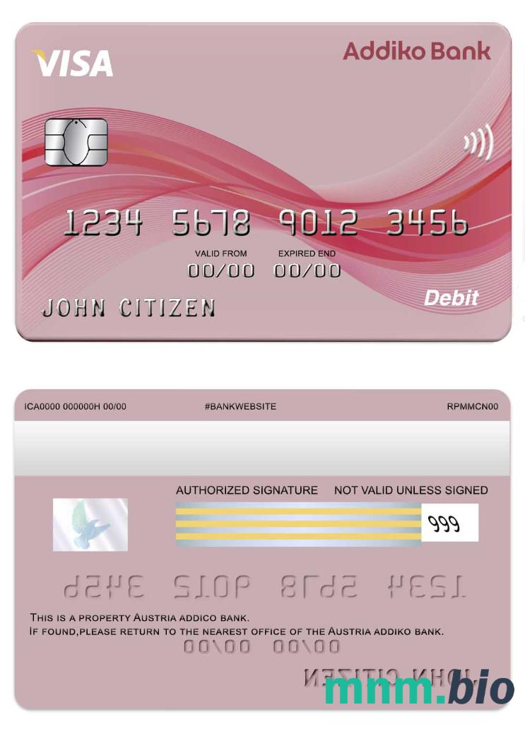 Austria Addiko bank przykład karty visa w formacie PSD